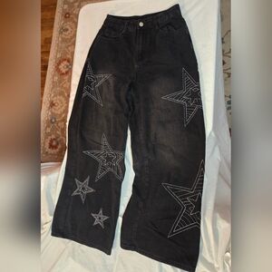 Romwe Women's Baggy Stars Jeans 90s Grunge Punk Rock Hippie Style S 4